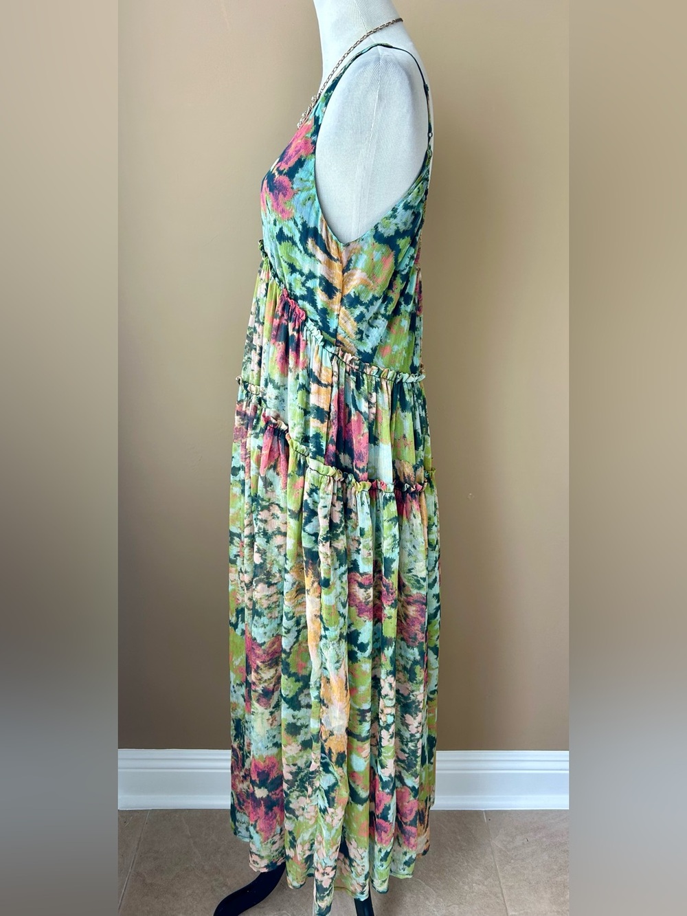 Free People Julianna Maxi Dress Green Sleeveless Tiered Ruffle Size XS - Picture 8 of 16